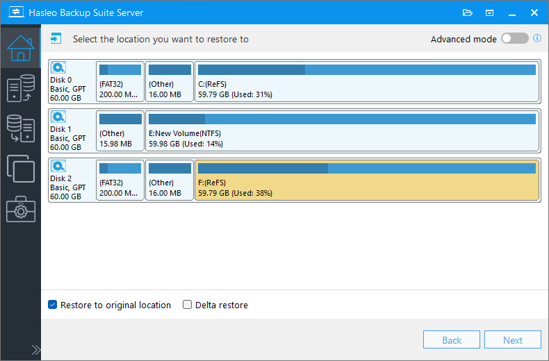 restore destination location