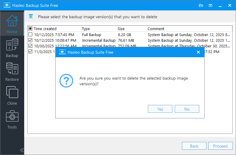 confirmation dialog of deleting