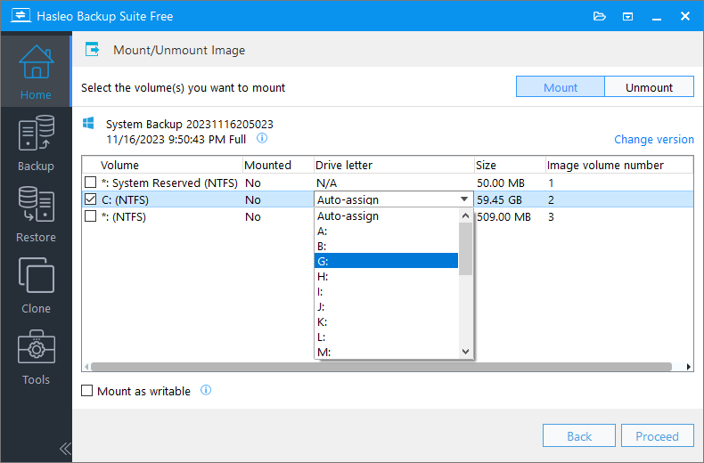 Assign drive letter to the image volume