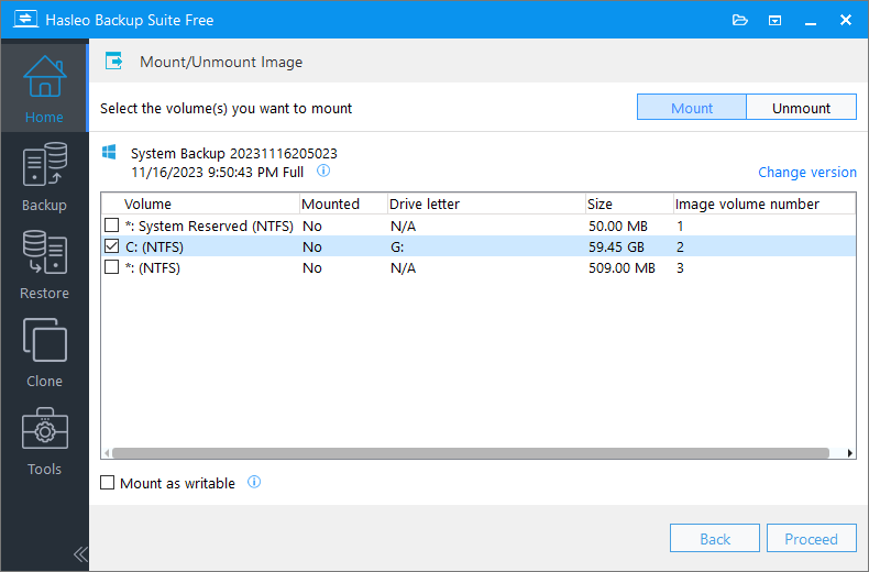 select image volume to mount
