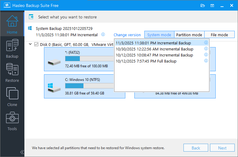 select restoration version