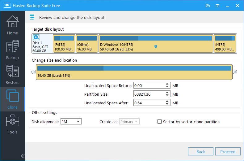 system clone adjust partitions