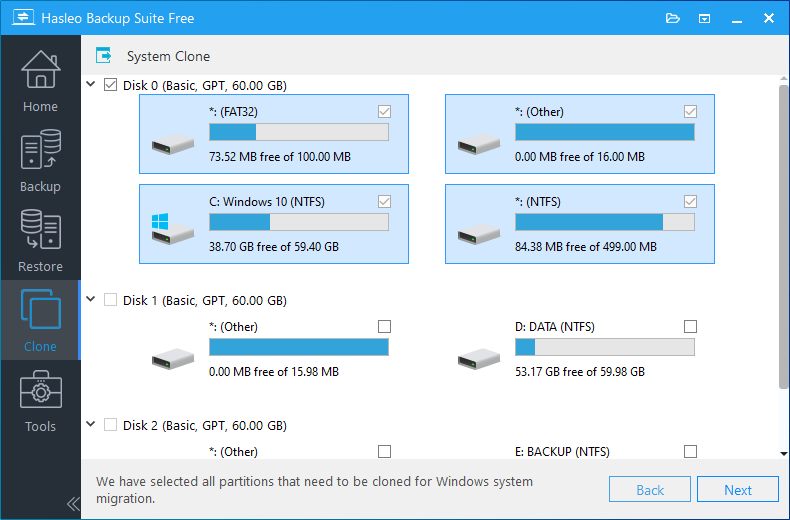 system clone select source disk