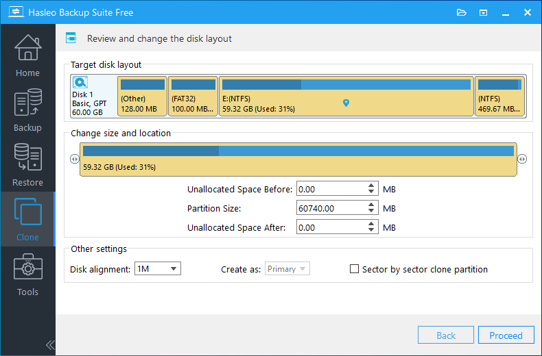 system clone adjust partitions