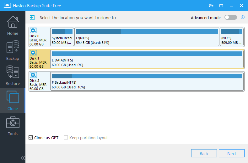 system clone select destination disk