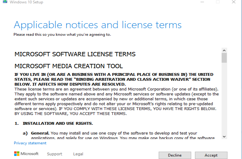 accept windows licence agreement