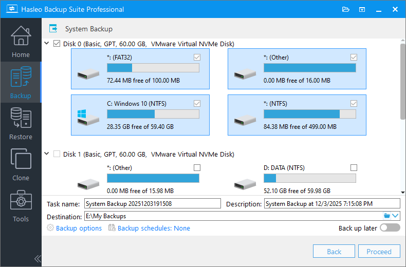 select backup source
