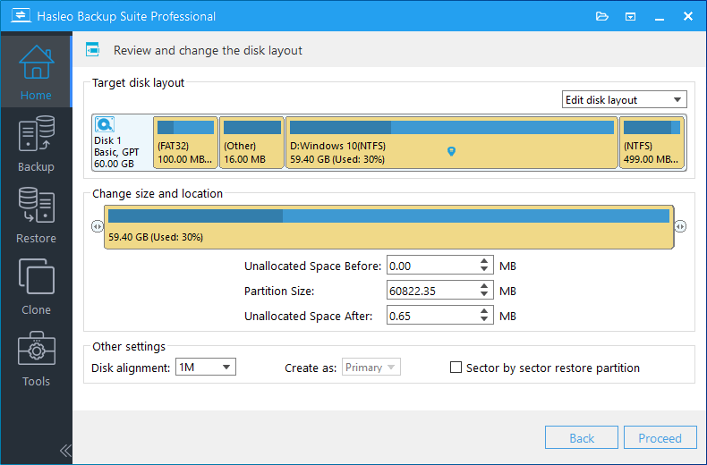 adjust partitions to restore gpt system to mbr