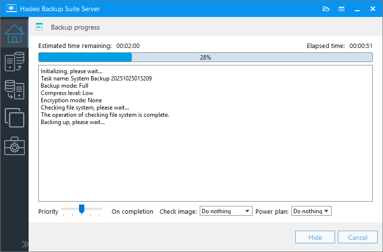 Windows system backup progress