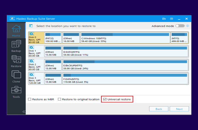click universal restore