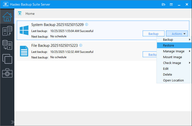 perform restore from system backup task