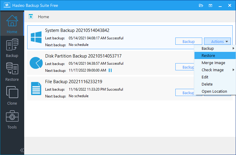 perform restore from system backup task