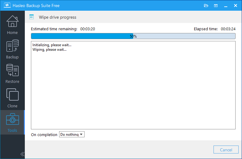 wipe drive progress