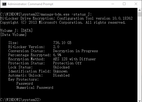 check decryption progress with manage-bde.exe