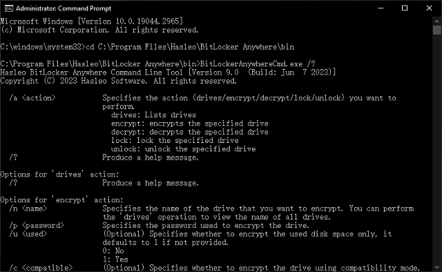 Command line interface for BitLocker