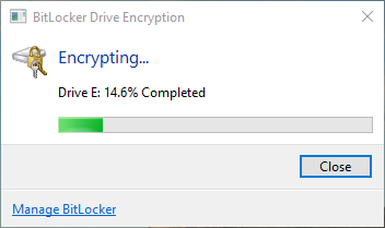 Encrypting drive with BitLocker