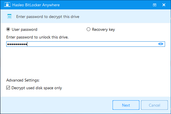 enter decrypt password or recovery key