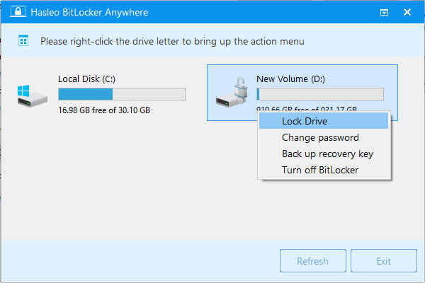 select BitLocker encrypted drive to lock