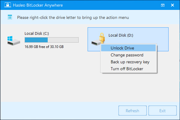 select BitLocker encrypted drive to unlock