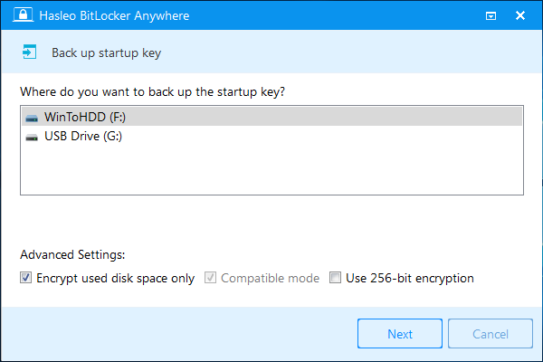 save bitlocker startup key to usb