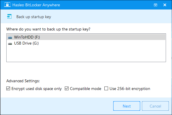 save bitlocker startup key to usb