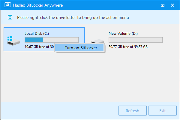 select windows drive to encrypt