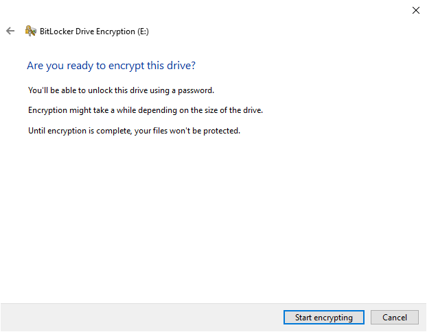 Start encrypting drive