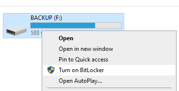 Trun on BitLocker in Explorer