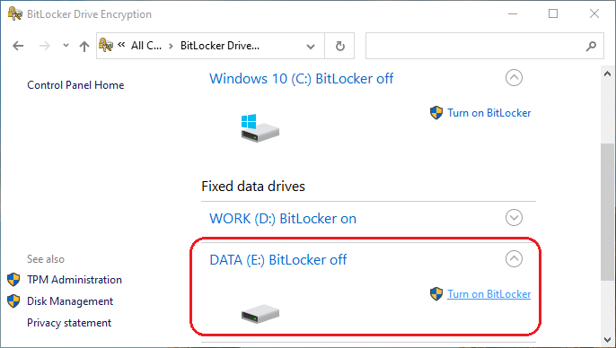 Turn on BitLocker