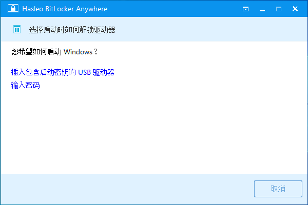选择如何在启动电脑时解锁Windows驱动器