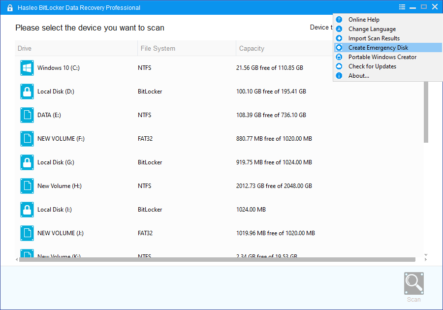 BitLocker data recovery emergency disk creator