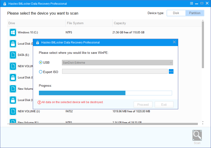 create BitLocker data recovery winpe bootable USB