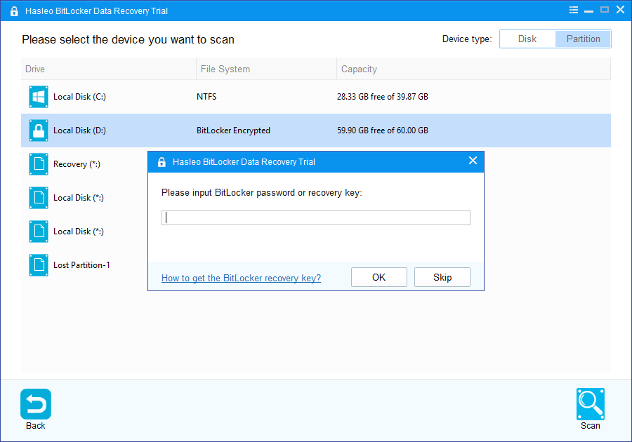 enter bitlocker password before scanning