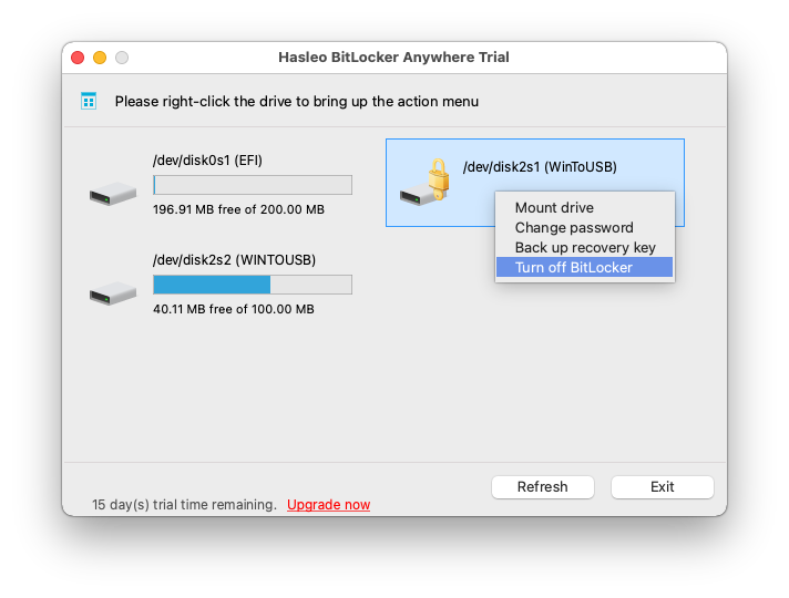 Decrypt BitLocker encrypted drive in macOS