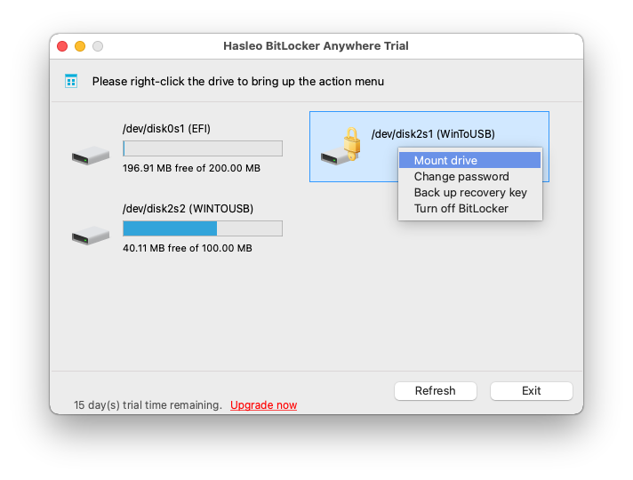 select BitLocker encrypted drive to mount