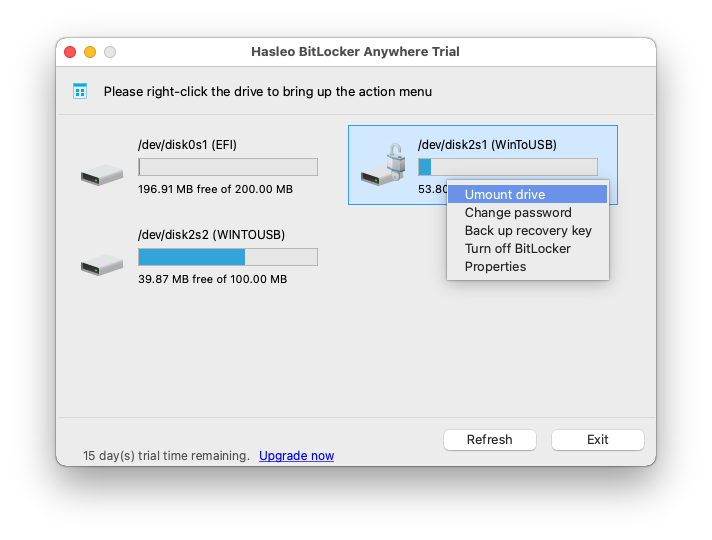 select BitLocker encrypted drive to unmount