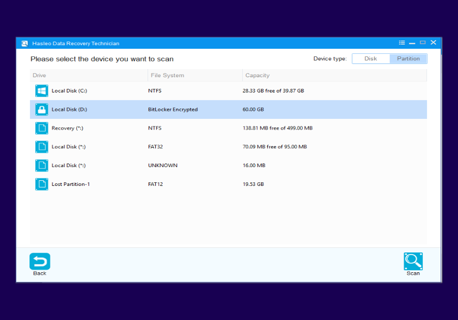 Select BitLocker Partition