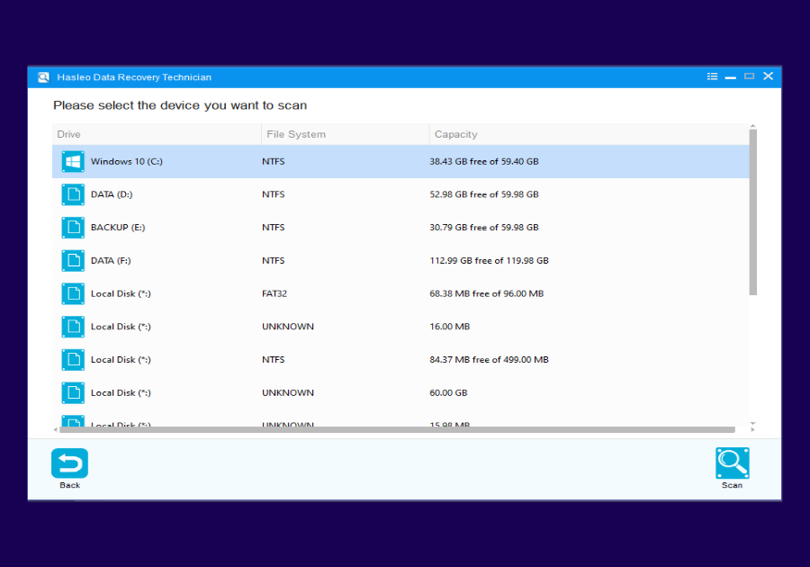 Select Drive to Scan