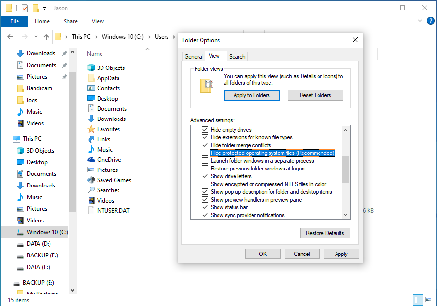 Uncheck Hide Protected Operating System Files