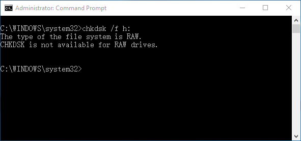 CHKDSK is not available for RAW drives