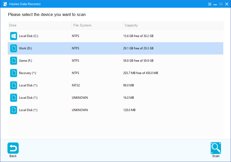 select USB flash drive to scan