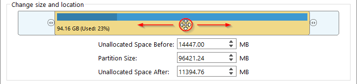 adjust partition's position