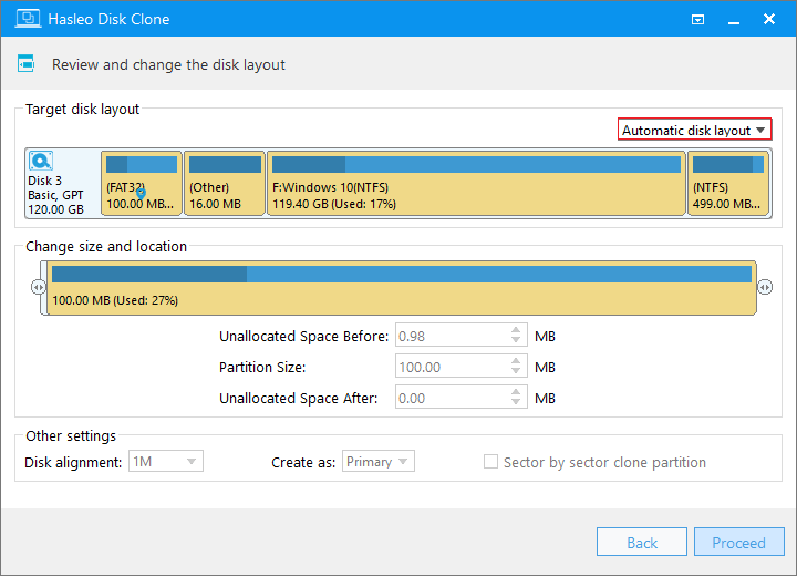 Automatic disk layout mode where the program automatically adjusts partition sizes