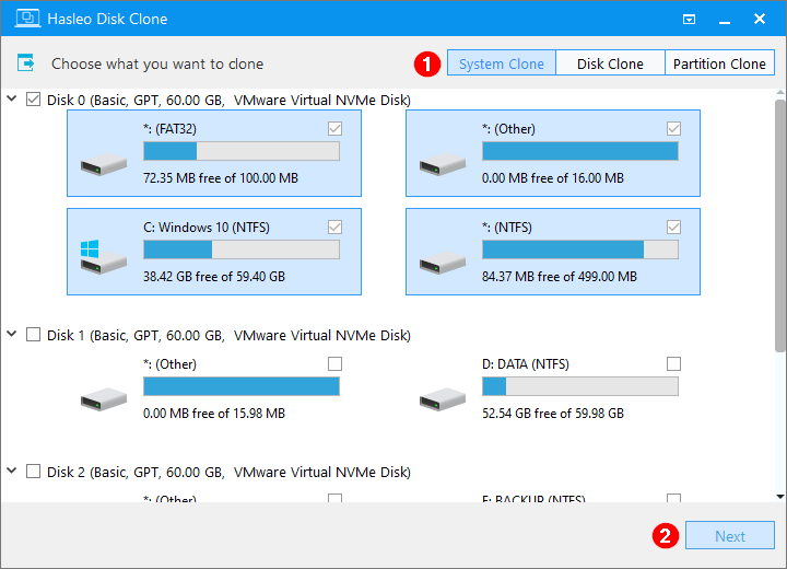 Hasleo Disk Clone main interface with System Clone option selected