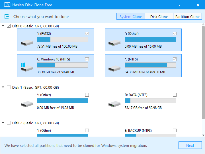 Hasleo Disk Clone 1.5 Choose-system-clone