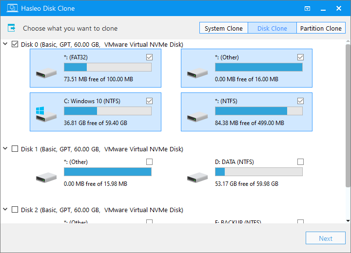select source disk for delta clone