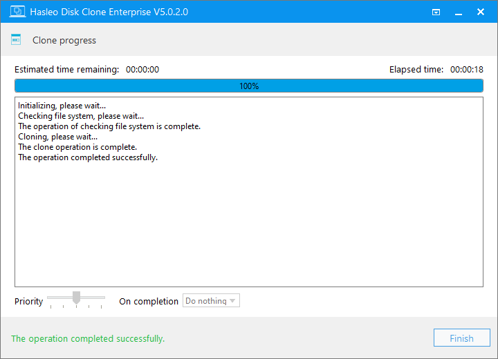 Delta cloning of disk is complete