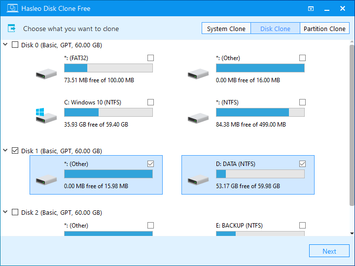 select source disk for disk cloning