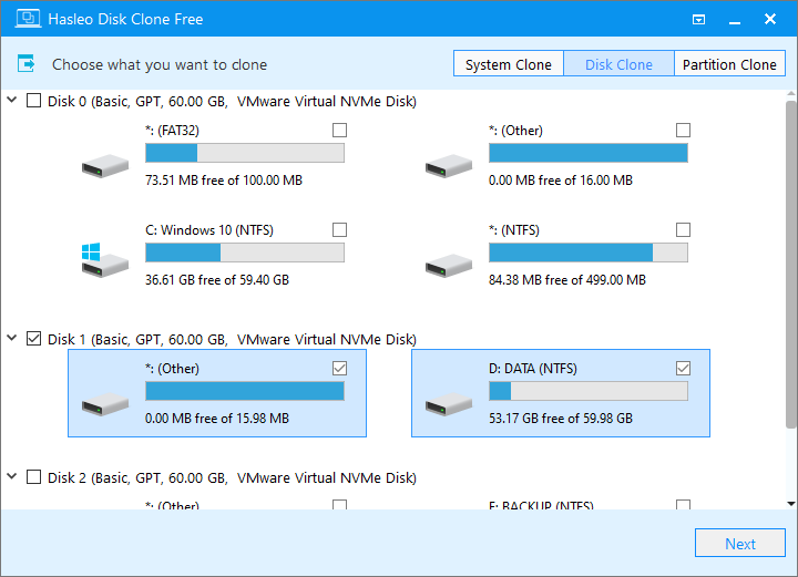 select source disk to clone