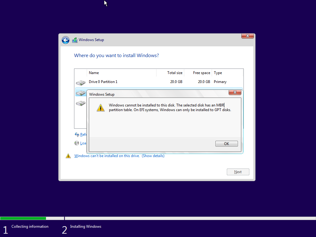 windows can only be installed to gpt disks error